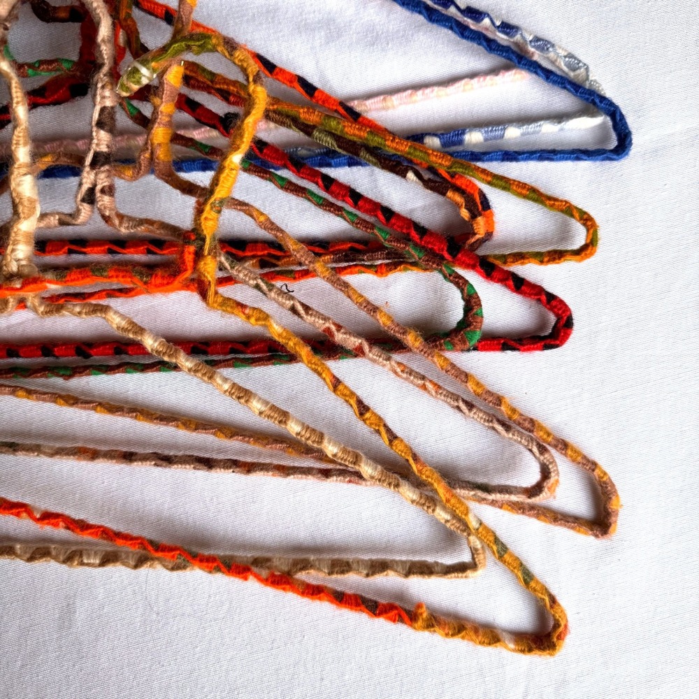 Vintage Yarn Wrapped Wire Clothes Hangers Lot of 12 Boho Retro Multi Color Mix